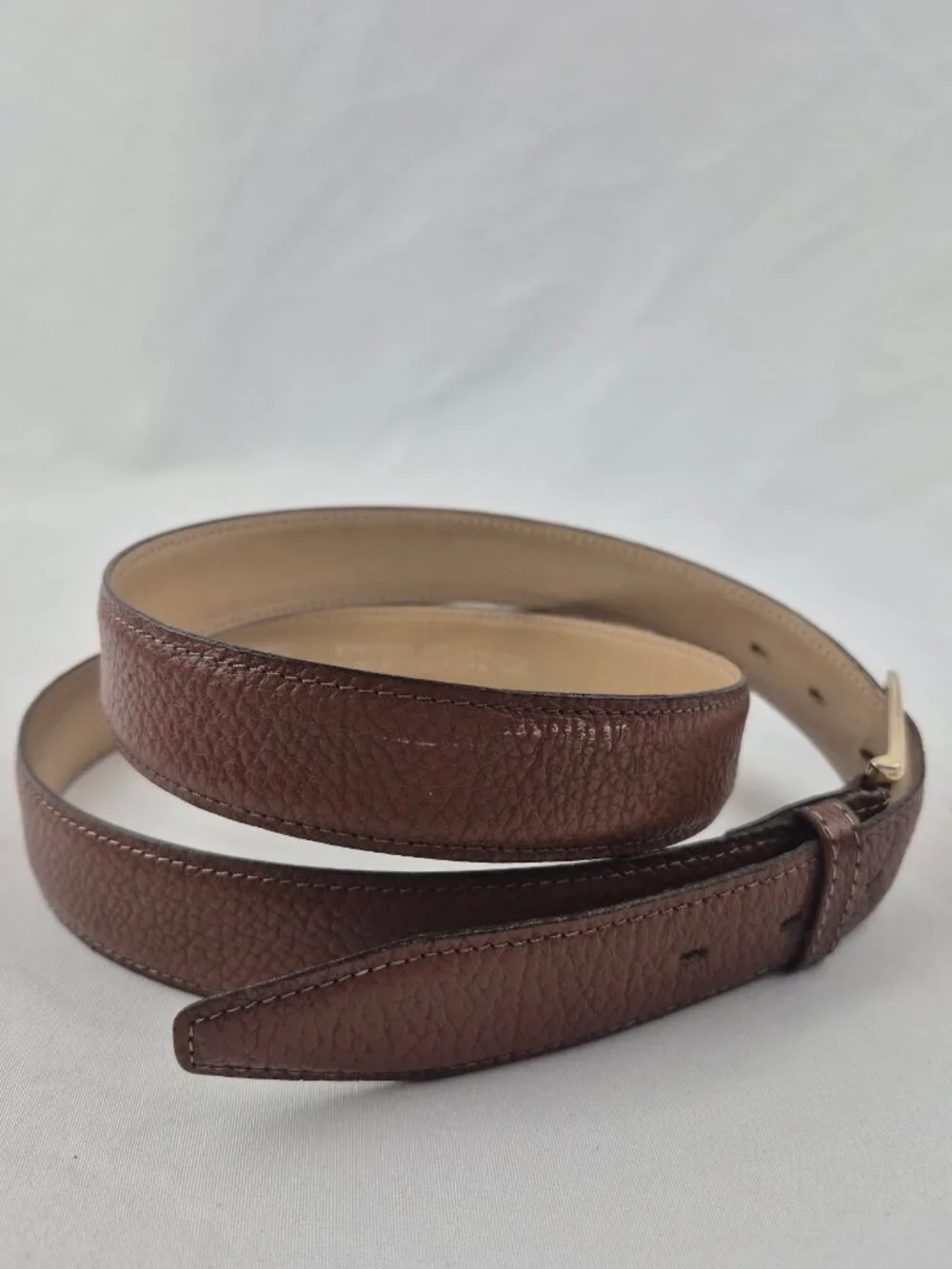 Botany 500 Pebbled Leather Belt Solid Brass Buckle Made in USA Size M/L